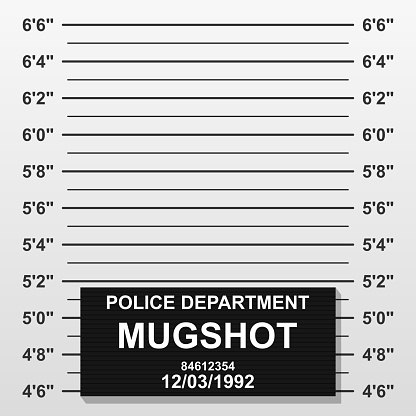 Criminal mug shot line. Police mugshot add a photo. Blank criminal police lineup with centimeter scale for photograph