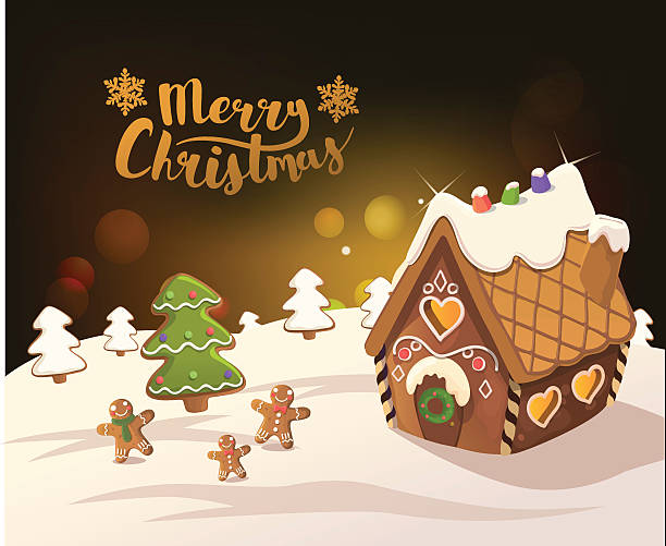 Cristmas Background with gingerbread houses Cristmas Background with gingerbread house, tree, and little men, Vector. gingerbread house stock illustrations