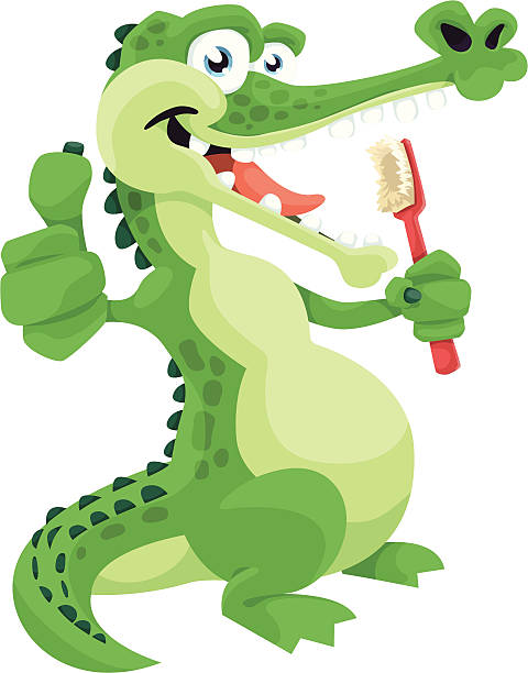 Crocodile Brushing Teeth vector art illustration