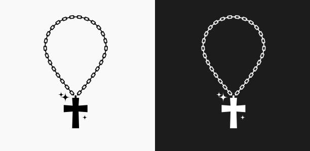 kreuz kettensymbol auf schwarz-weiß-vektor-hintergründe - halskette stock-grafiken, -clipart, -cartoons und -symbole
