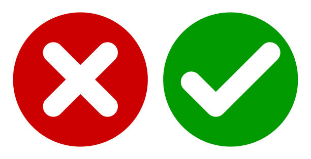 крест и проверить марку иконки, плоские круглые кнопки установить. - зелёный цвет stock illustrations