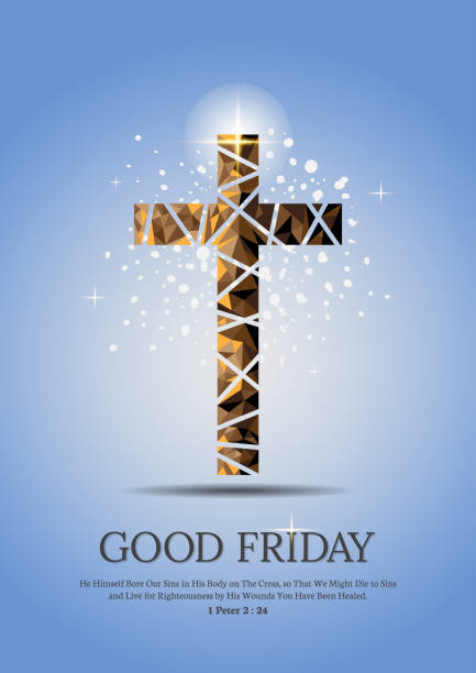 Cross in triangle low poly style  good friday stock illustrations