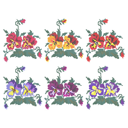 Cross stitch pansies, floral embroidery, traditional Ukrainian ornament, vector