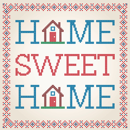 Cross Stitched Home Sweet Home Decoration With Border Design