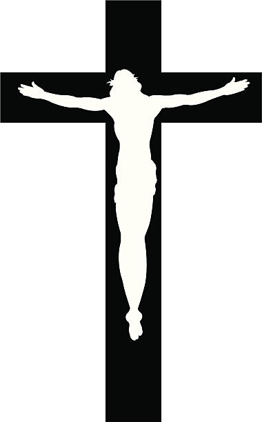 Cross with Jesus Christ Cristian Religion Silhouette Jesus Christ. Vector silhouette of Christ on the Cross. Great for photoshop work. Layered for easy edits. Check out my "One God-Christian & Jewish Faith" light box for more. religious cross silhouettes stock illustrations