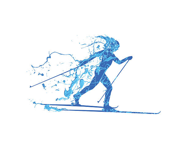 stockillustraties, clipart, cartoons en iconen met cross-country skiing - posing with ski