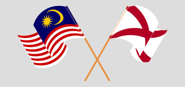ilustraciones, imágenes clip art, dibujos animados e iconos de stock de banderas cruzadas y ondeando de malasia y el estado de alabama - alabama football