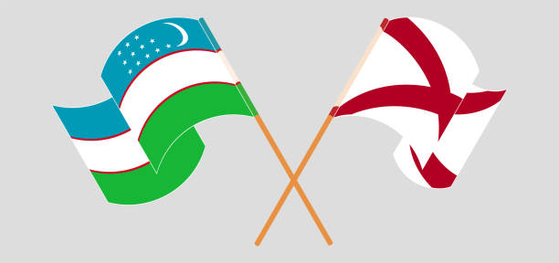 ilustraciones, imágenes clip art, dibujos animados e iconos de stock de banderas cruzadas y ondeando de uzbekistán y el estado de alabama - alabama football