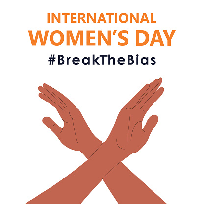 Crossed black arms on isolated background. International womens day. 8th march. Break The Bias campaign. Vector illustration in flat style for banner, social networks. Eps 10.