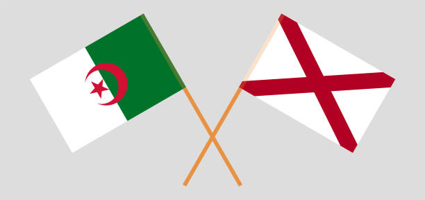 ilustraciones, imágenes clip art, dibujos animados e iconos de stock de banderas cruzadas de argelia y el estado de alabama. colores oficiales. proporción correcta - alabama football