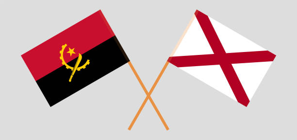 ilustraciones, imágenes clip art, dibujos animados e iconos de stock de banderas cruzadas de angola y el estado de alabama. colores oficiales. proporción correcta - alabama football