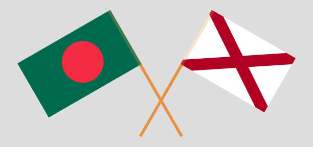 ilustraciones, imágenes clip art, dibujos animados e iconos de stock de banderas cruzadas de bangladesh y el estado de alabama. colores oficiales. proporción correcta - alabama football