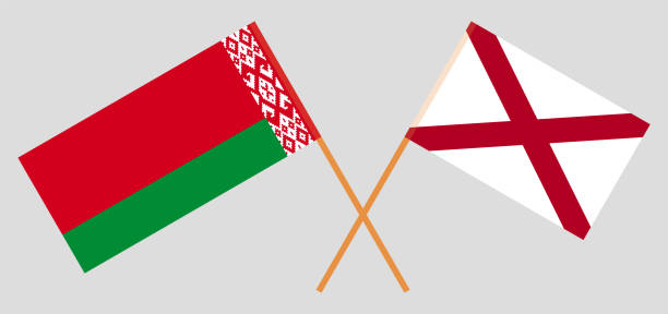 ilustraciones, imágenes clip art, dibujos animados e iconos de stock de banderas cruzadas de bielorrusia y el estado de alabama. colores oficiales. proporción correcta - alabama football