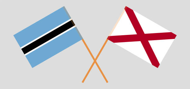 ilustraciones, imágenes clip art, dibujos animados e iconos de stock de banderas cruzadas de botswana y el estado de alabama. colores oficiales. proporción correcta - alabama football