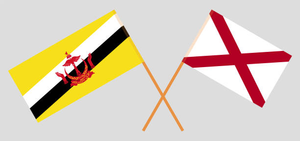 ilustraciones, imágenes clip art, dibujos animados e iconos de stock de banderas cruzadas de brunei y el estado de alabama. colores oficiales. proporción correcta - alabama football