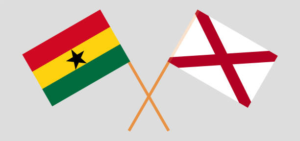ilustraciones, imágenes clip art, dibujos animados e iconos de stock de banderas cruzadas de ghana y el estado de alabama. colores oficiales. proporción correcta - alabama football