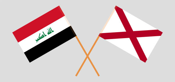ilustraciones, imágenes clip art, dibujos animados e iconos de stock de banderas cruzadas de irak y el estado de alabama. colores oficiales. proporción correcta - alabama football