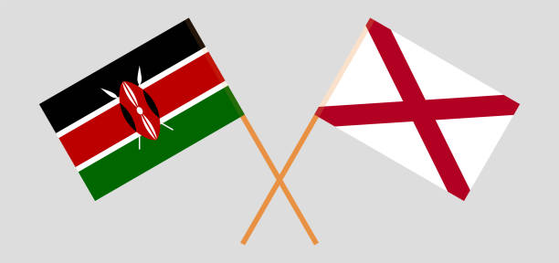 ilustraciones, imágenes clip art, dibujos animados e iconos de stock de banderas cruzadas de kenia y el estado de alabama. colores oficiales. proporción correcta - alabama football