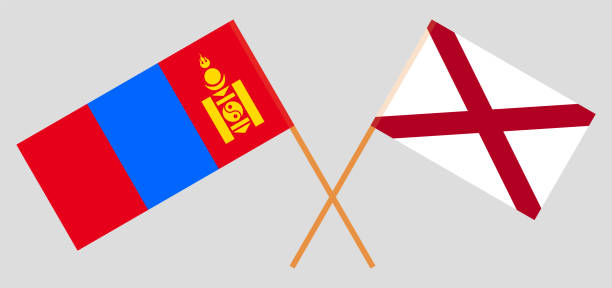 ilustraciones, imágenes clip art, dibujos animados e iconos de stock de banderas cruzadas de mongolia y el estado de alabama. colores oficiales. proporción correcta - alabama football