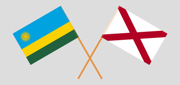 ilustraciones, imágenes clip art, dibujos animados e iconos de stock de banderas cruzadas de ruanda y el estado de alabama. colores oficiales. proporción correcta - alabama football