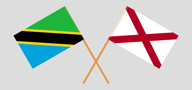 ilustraciones, imágenes clip art, dibujos animados e iconos de stock de banderas cruzadas de tanzania y el estado de alabama. colores oficiales. proporción correcta - alabama football