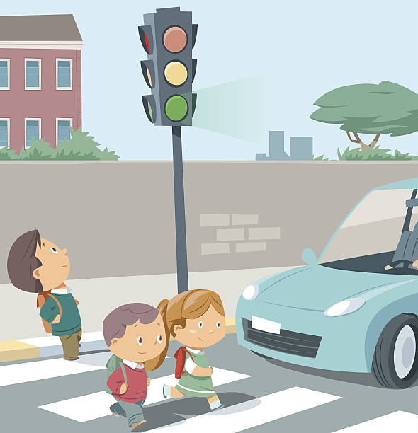 Crossing the road. Vector crossing the road. ROAD SAFETY stock illustrations