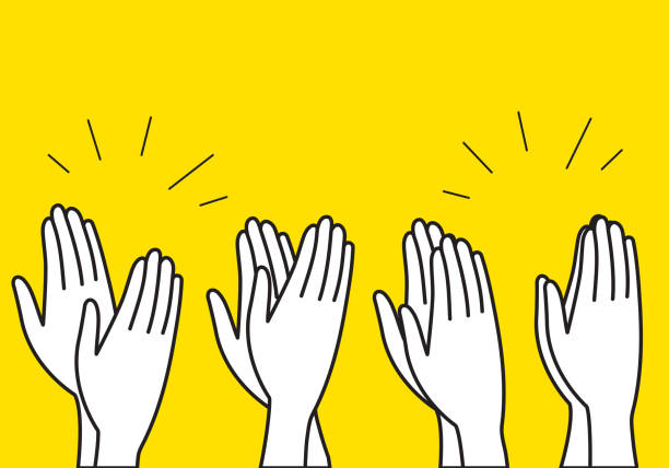 Crowd cheering, people clap their hands Crowd cheering, people clap their hands, applause for winner, delight. Vector flat illustration clapping stock illustrations