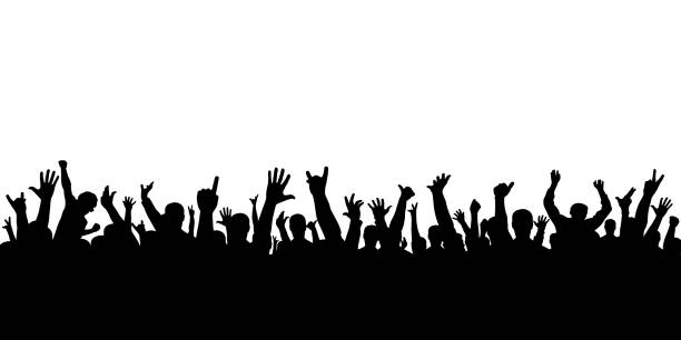 Crowd of applause at the concert isolated silhouette. Cheering people. Crowd of applause at the concert isolated silhouette. Cheering people. hand silhouettes stock illustrations