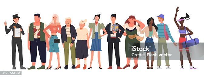 istock Crowd of people, diverse citizen group, man woman of different race, profession and age 1320733128