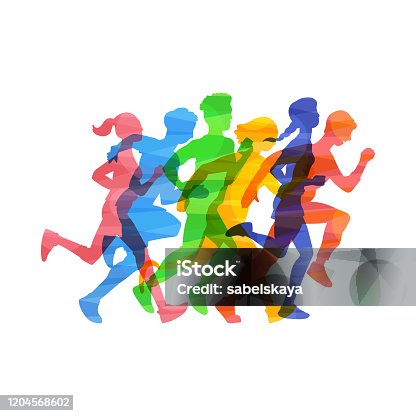 istock Crowd people run marathon vector illustration in color abstract effect isolated. 1204568602