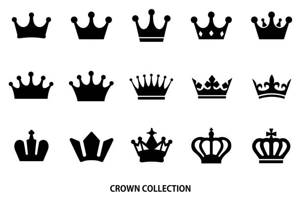 王冠アイコン セット/ブラック色 - 王冠点のイラスト素材／クリップアート素材／マンガ素材／アイコン素材