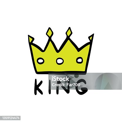istock Crown icon. The text is king. Black outline linear sketch drawing. Vector simple flat graphic hand drawn illustration. The isolated object on a white background. Isolate. 1359124474