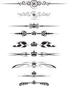 Vector assortment of 9 royal page rules. Crowns are interchangeable.All elements on separate layers for easy color changes and scaling. Includes AI, EPS, and hi-res JPG.
