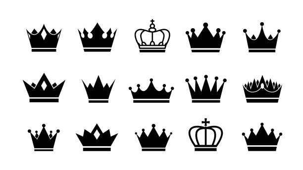 Crowns icon set. Vector crown logo collection. Crowns icon set. Vector crown logo collection. Flat silhouettes isolated on white background. chess borders stock illustrations
