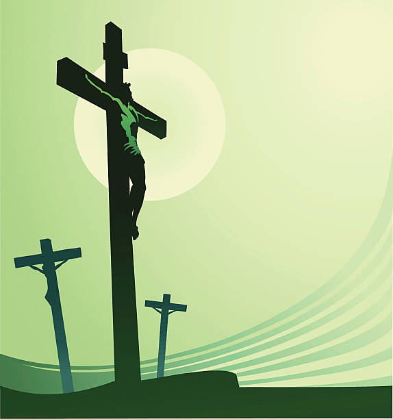 Crucifixion in Healing Green Color  good friday stock illustrations