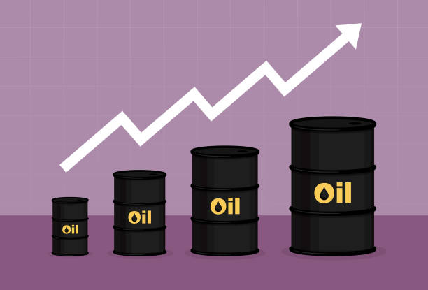 Crude oil with a red arrow goes up Brent, Thailand, Arrow Symbol, Barrel oil market  stock illustrations