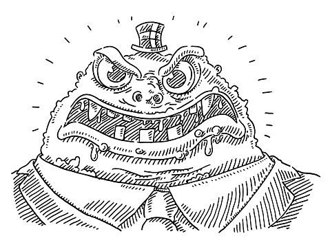 Hand-drawn vector drawing of a Cruel Boss Cartoon Monster. Black-and-White sketch on a transparent background (.eps-file). Included files are EPS (v10) and Hi-Res JPG. vector
