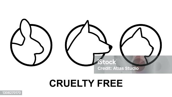 istock Cruelty free icons with animals head - bunny, dog, cat. Not tested on animals. Black icon set. 1308270170