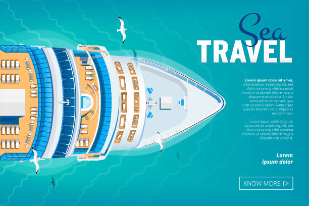Cruise liner travel banner Colorful Travel to Paradise. Cruise liner. Best cruise. Vector flat banner for your business cruise vacation stock illustrations