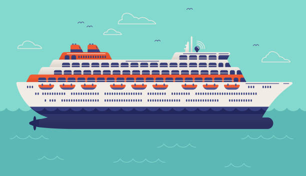 Cruise Ship Cruise ship illustration sailing on the ocean or sea. cruise vacation stock illustrations