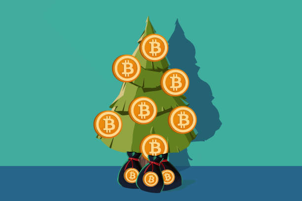 Cryptocurrency Christmas tree vector art illustration