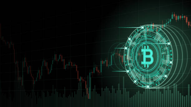 ilustraciones, imágenes clip art, dibujos animados e iconos de stock de cryptocurrency concepto [bitcoin y gráfico en el espacio virtual] - bitcoin