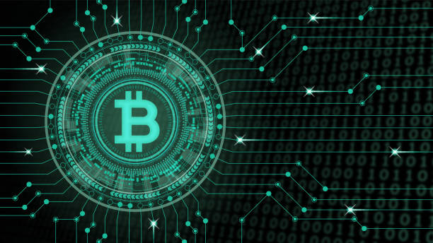 ilustraciones, imágenes clip art, dibujos animados e iconos de stock de cryptocurrency concepto [bitcoin en espacio virtual] - bitcoin