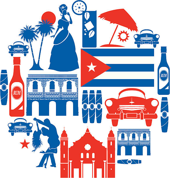 쿠바 아이콘 세트 - cuba stock illustrations