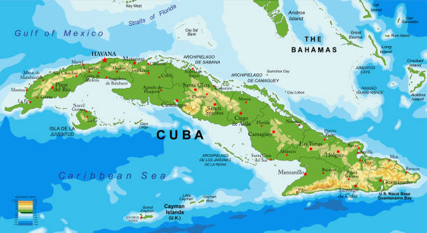 쿠바 구호 지도 - cuba stock illustrations