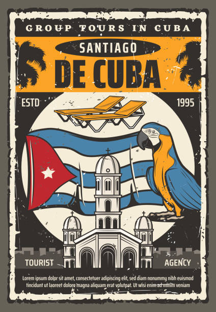 쿠바 산티아고 시티 그룹 투어 및 랜드마크 여행 - cuba stock illustrations