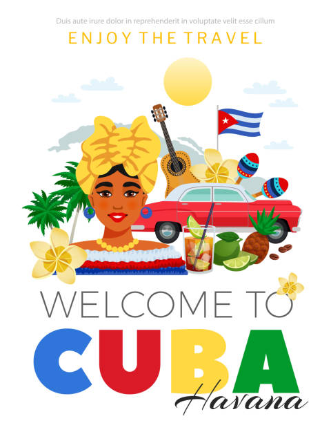 illustrations, cliparts, dessins animés et icônes de cuba affiche de voyage - cuba