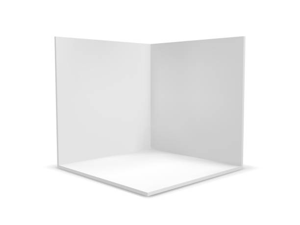 Cube box or corner room interior cross section. Vector white empty geometric square 3D blank box template Cube box or corner room interior cross section. Vector white empty geometric square 3D blank box template no people stock illustrations