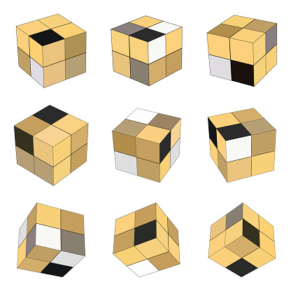 3D cube structure box model pattern icon collection vector