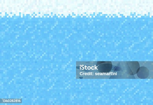 istock Cubic pixel game, snow ice, water block background 1360282816